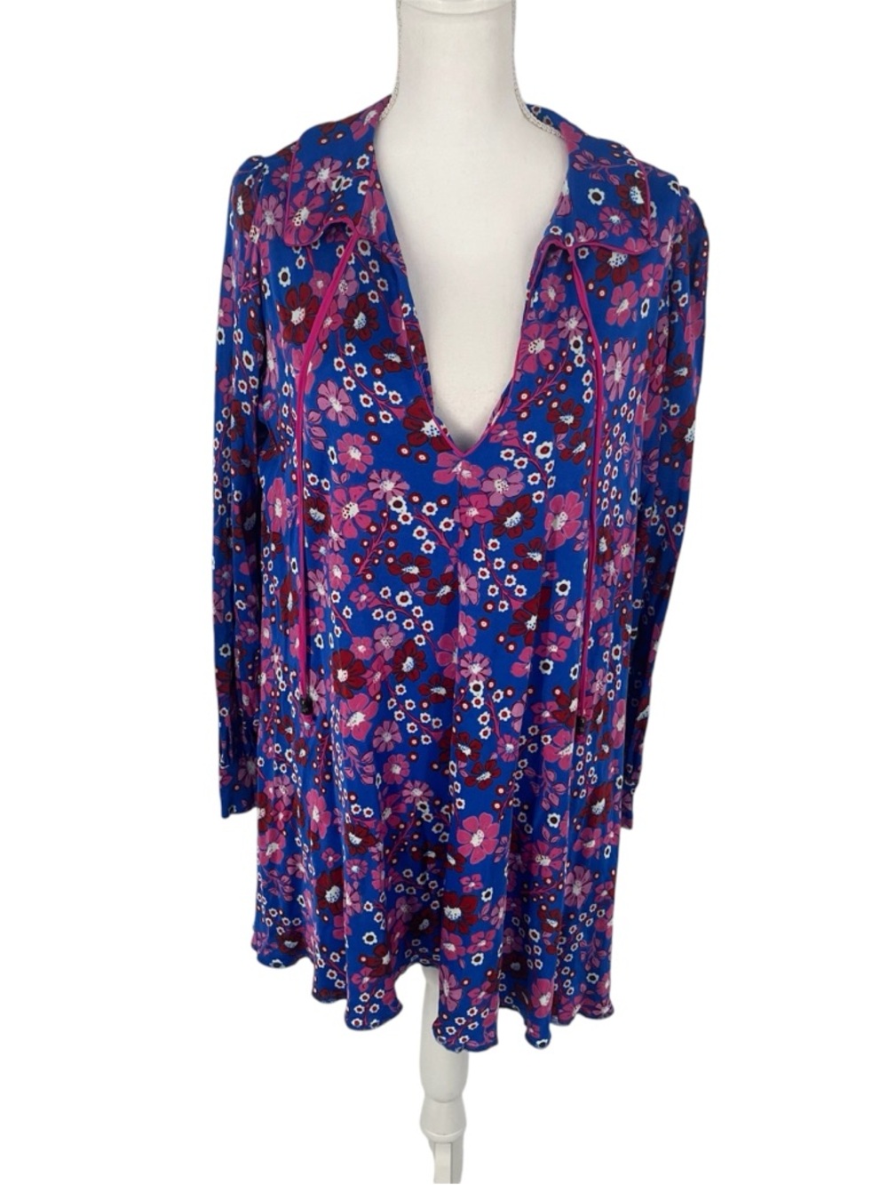 Free People Daisy Jane Mini Dress in Botanical Blue Pink Sml